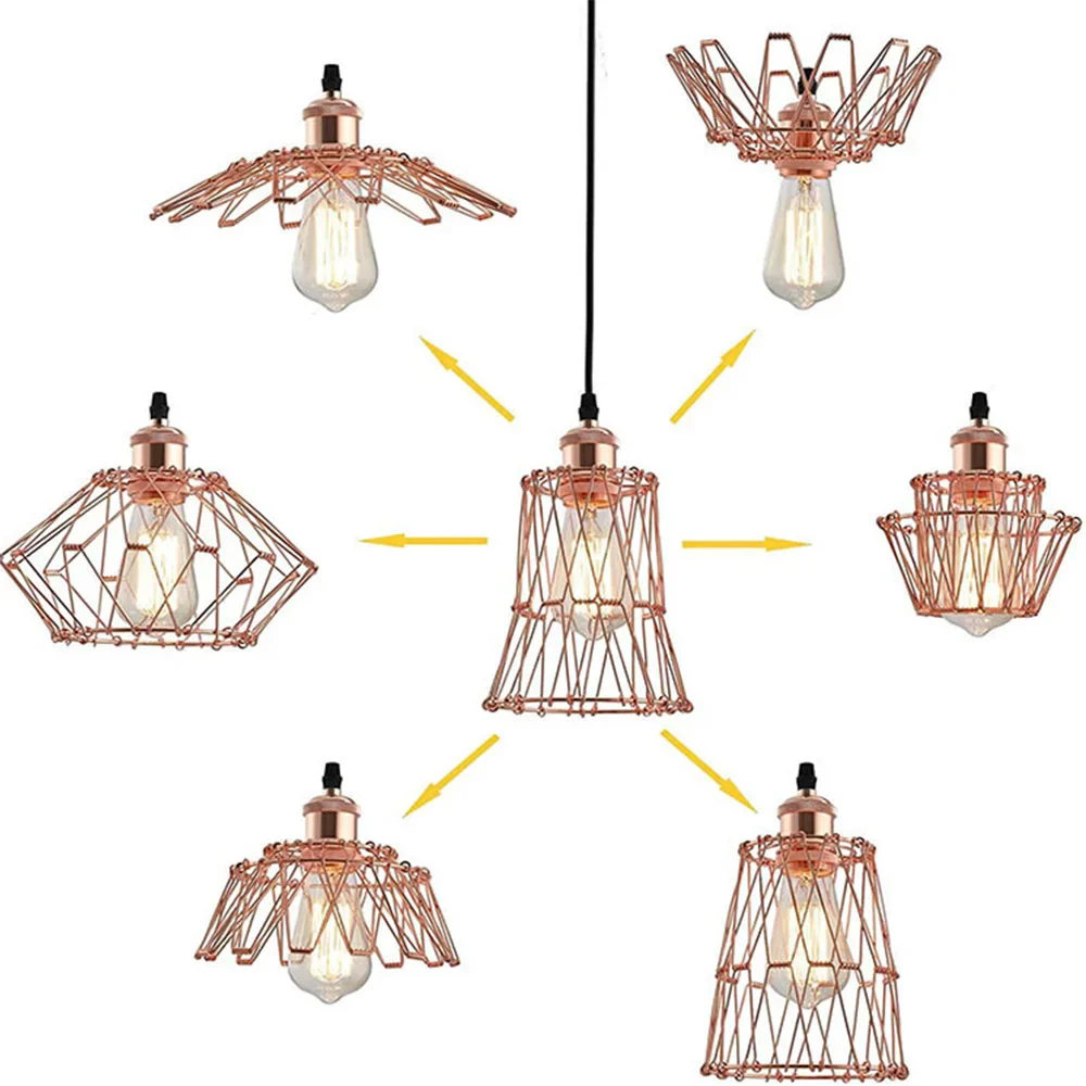 Pendant Light,Industrial Ceiling Pendant Light Fixtures Metal Lampshade,Deformable Geometric Cord Adjustable Folding Cage E27 - Image 2