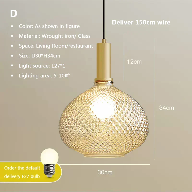 Pineapple Glass Pendant Light LED Retro Hanging Lamps For Hall Facility Study Balcony Bar Restaurant Indoor Decoration Fixtures - Image 10