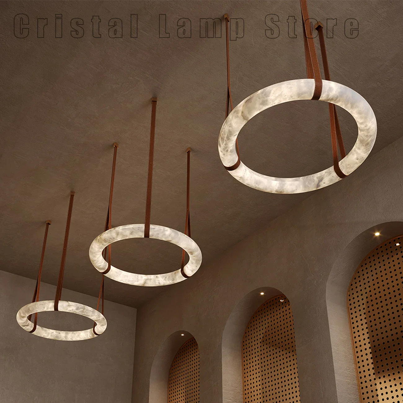 Plafond nordique Led Source de lumière suspension de luxe moderne grand anneau d'albâtre lustre éclairage pour Restaurant salon - Image 2