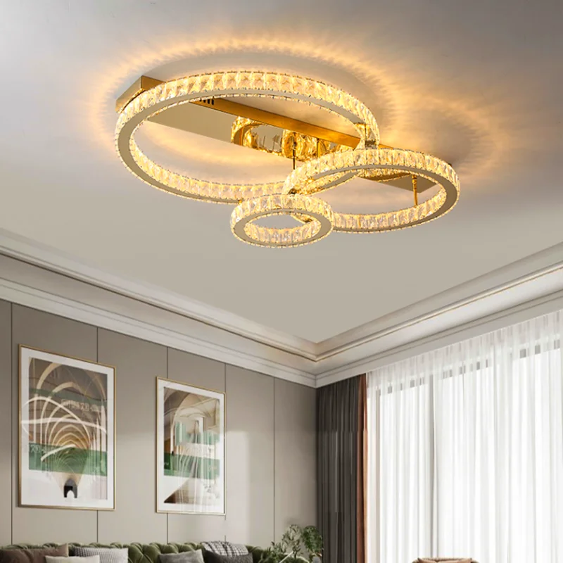 plafonnier acier inox k9 cristal led or lustre salle manger - Image 3