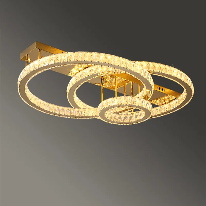 plafonnier acier inox k9 cristal led or lustre salle manger - Image 4