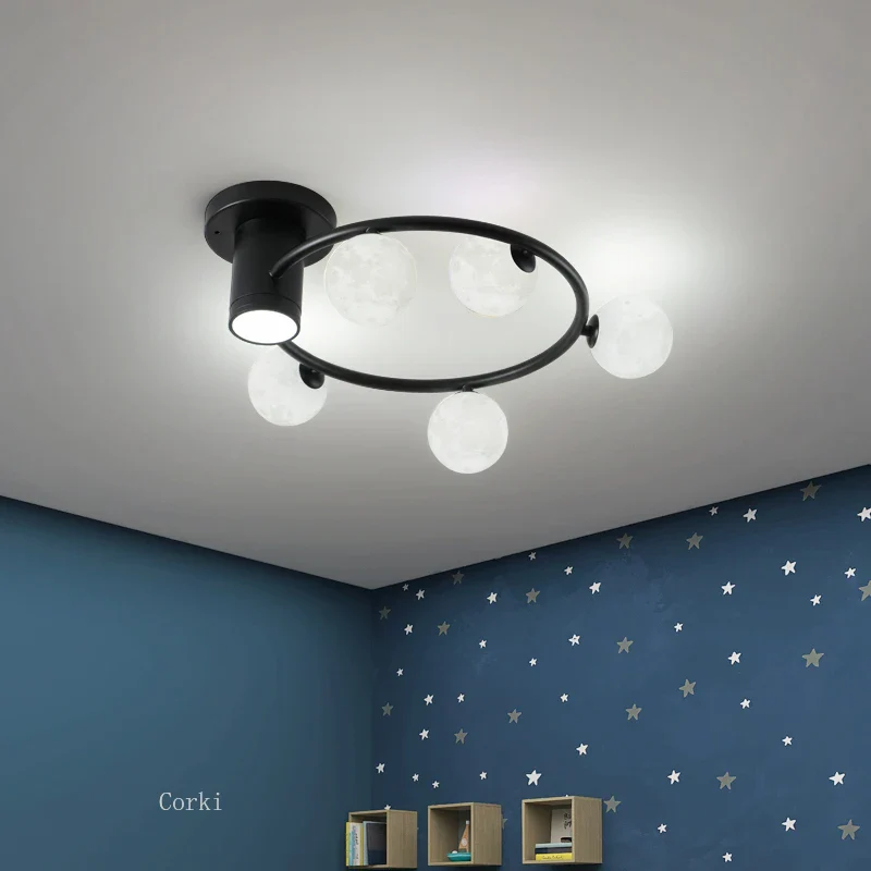 plafonnier design en métal noir doré boule blanche pour intérieur moderne - Image 4