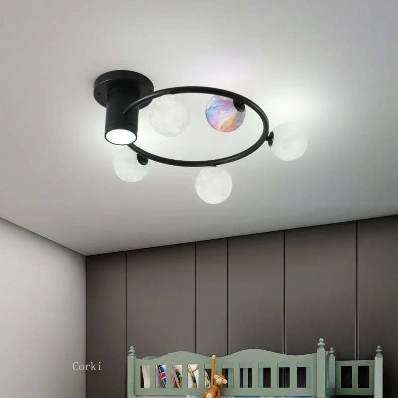 plafonnier design en métal noir doré boule blanche pour intérieur moderne - Image 6