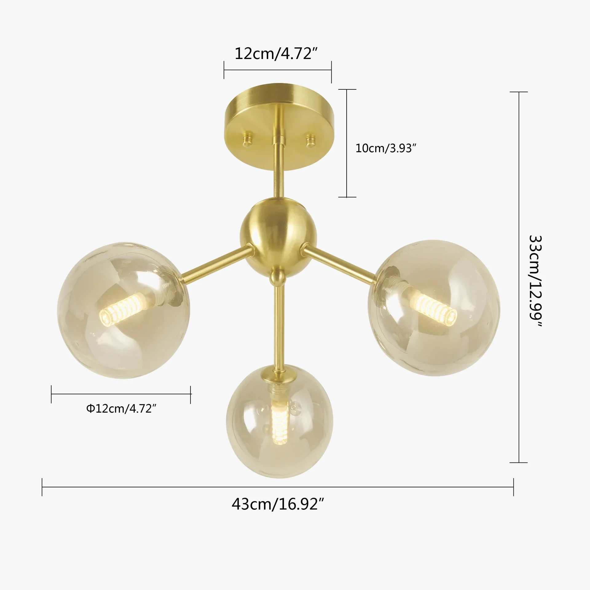 plafonnier doré à trois têtes pour éclairage moderne - Image 9