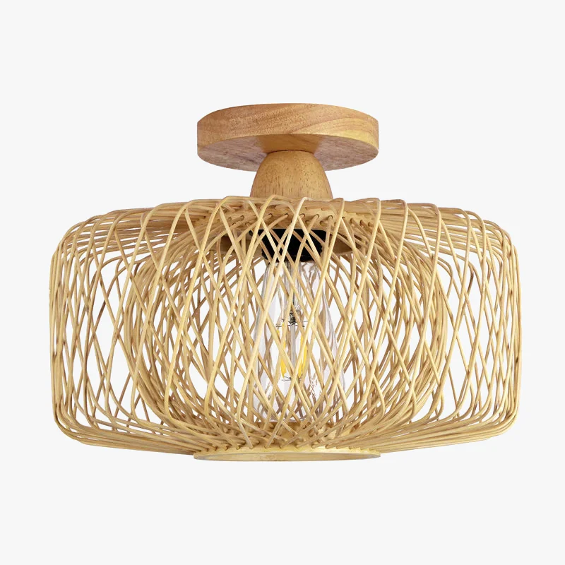 Plafonnier en bois moderne avec abat-jour en osier - Image 5