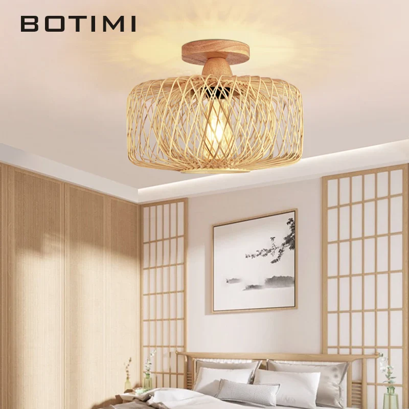 Plafonnier en bois moderne avec abat-jour en osier - Image 4