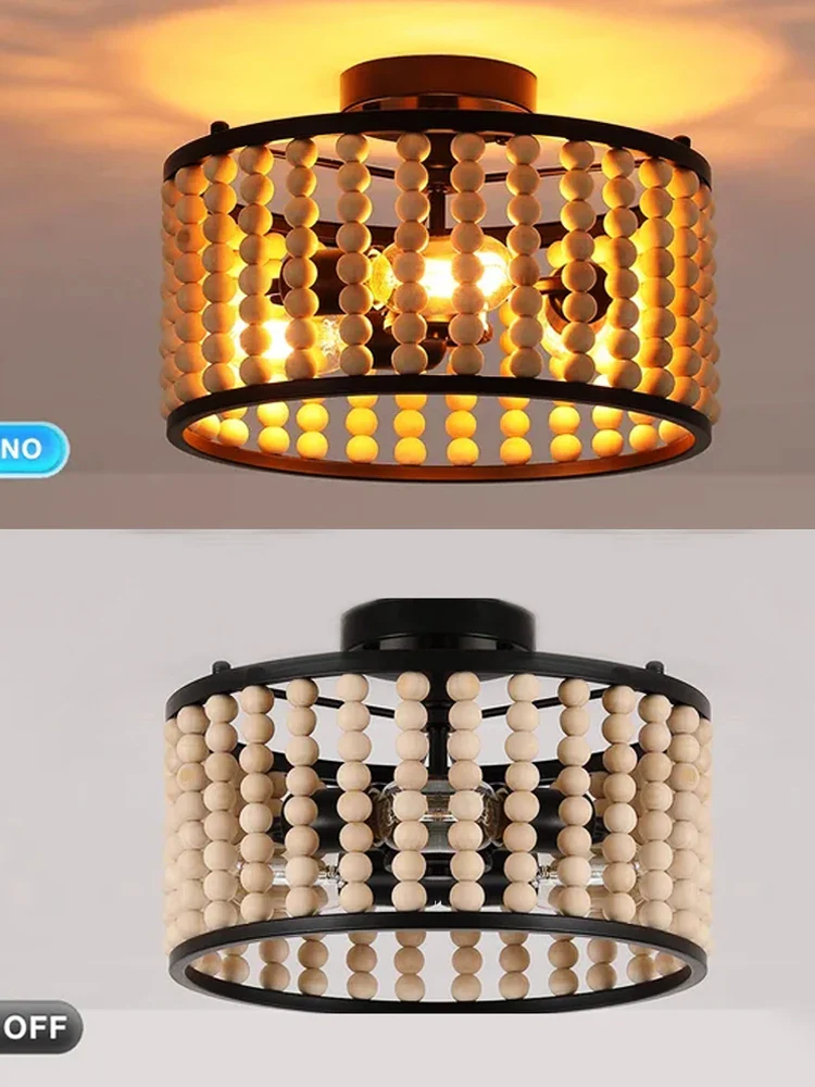 plafonnier en perles de bois fait main style vintage pour intérieur chaleureux - Image 5