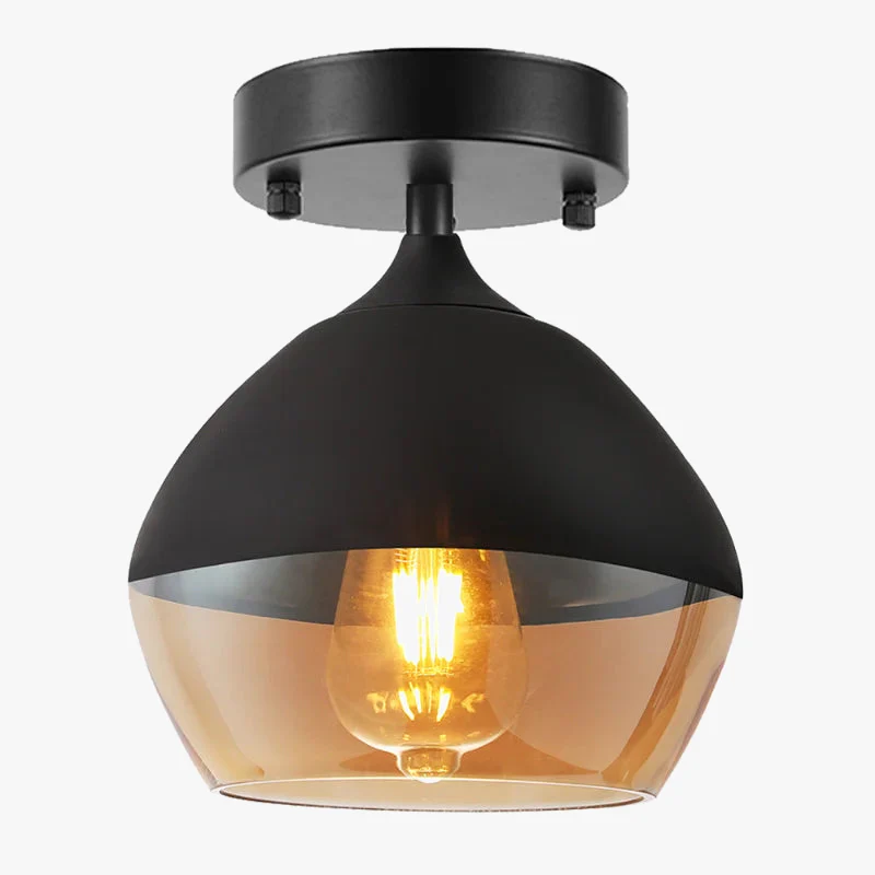 plafonnier en verre transparent et métal noir pour décoration intérieure