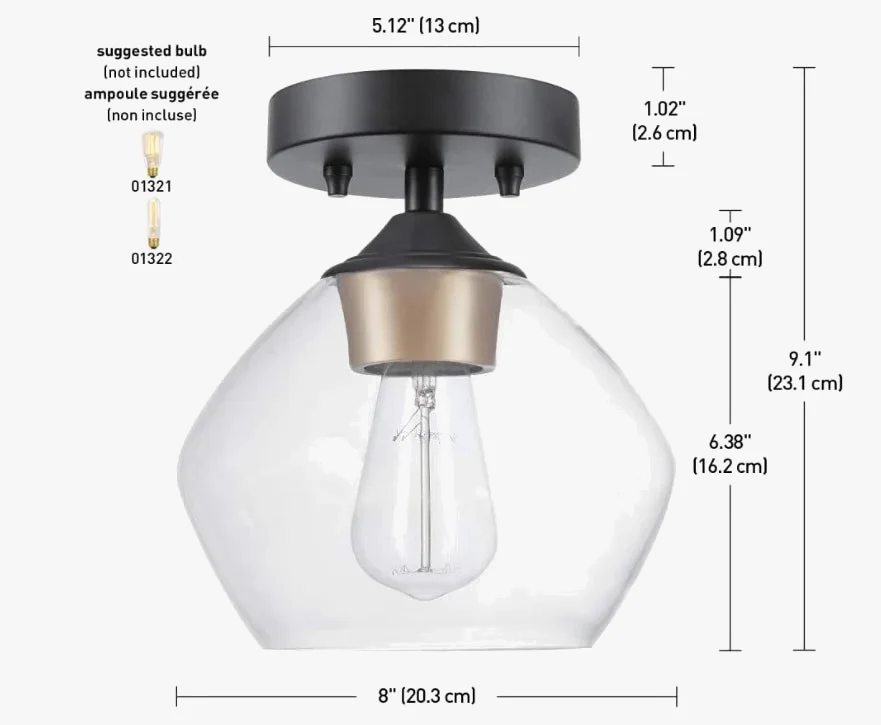 plafonnier en verre transparent et métal noir pour décoration intérieure - Image 5