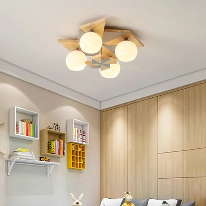 plafonnier japonais makaron en bois pour enfants moderne - Image 2