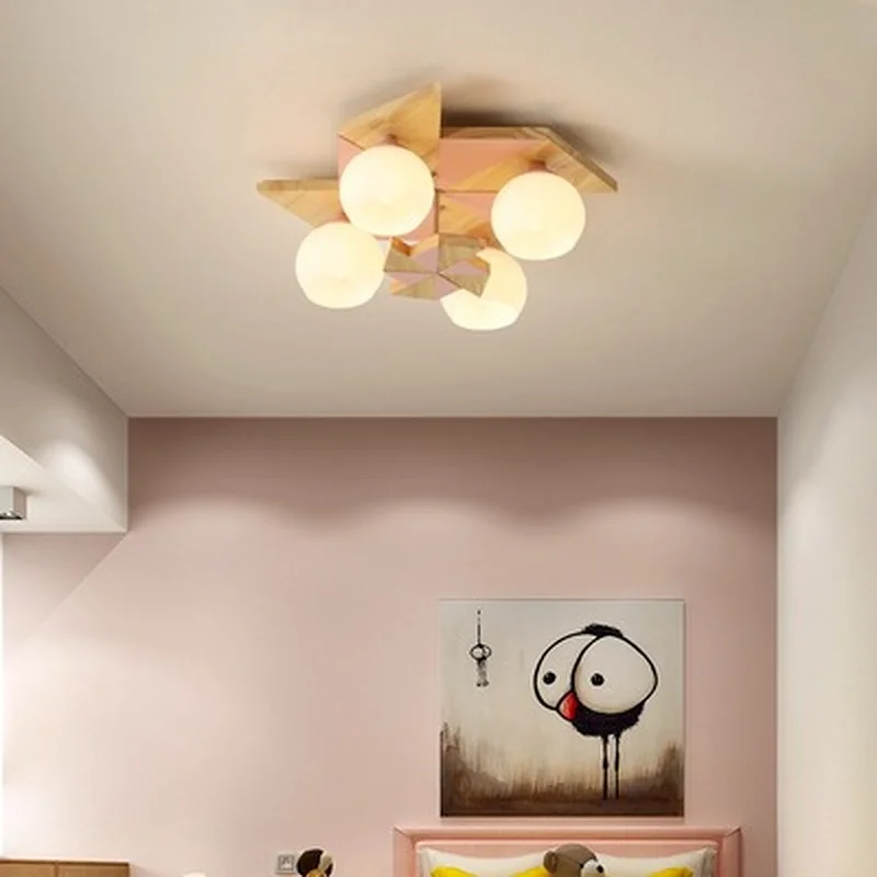 plafonnier japonais makaron en bois pour enfants moderne - Image 3