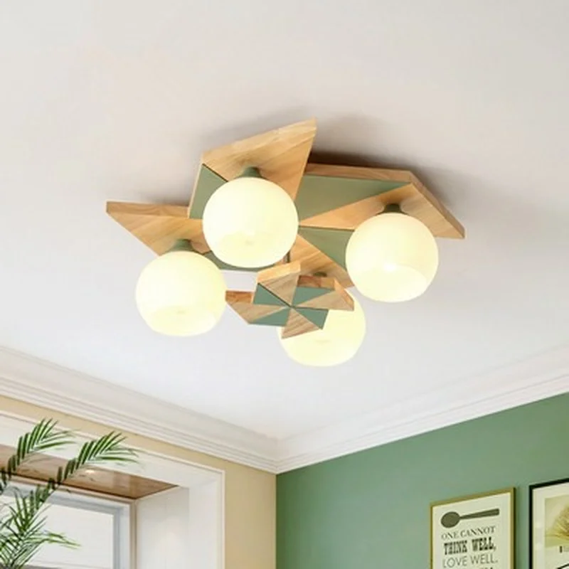 plafonnier japonais makaron en bois pour enfants moderne - Image 4
