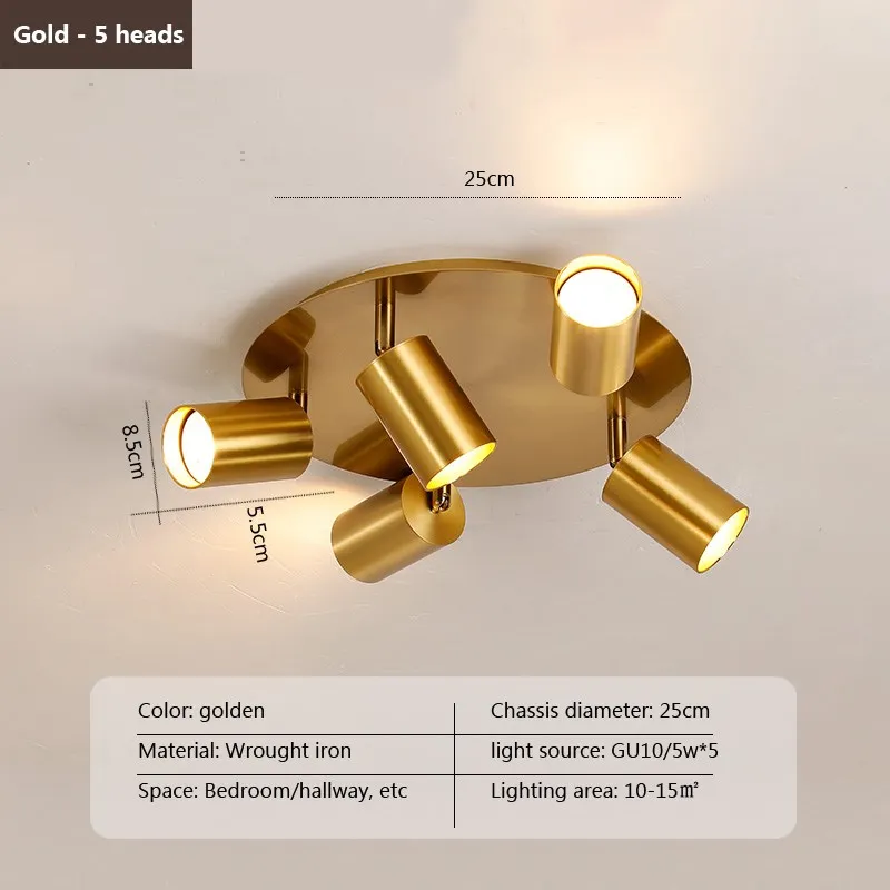 Plafonnier LED au design nordique rotatif Ă 3/5 tĂȘtes dorĂ©es - Image 12
