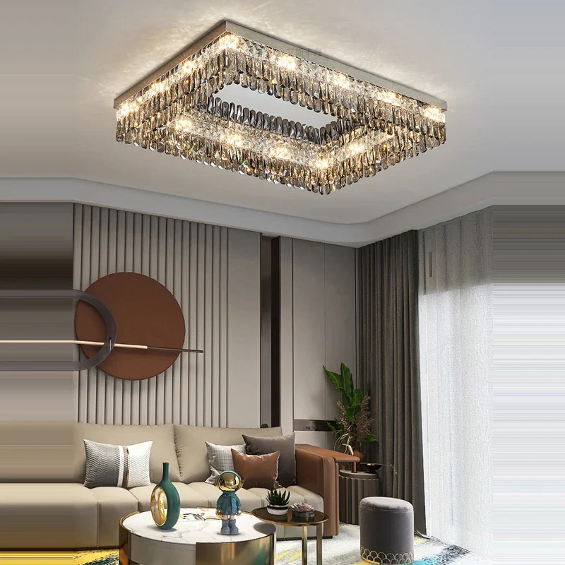 plafonnier led cristal doré chromé intensité variable design moderne - Image 6