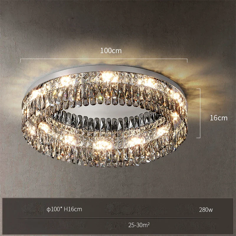 plafonnier led cristal doré chromé intensité variable design moderne - Image 7