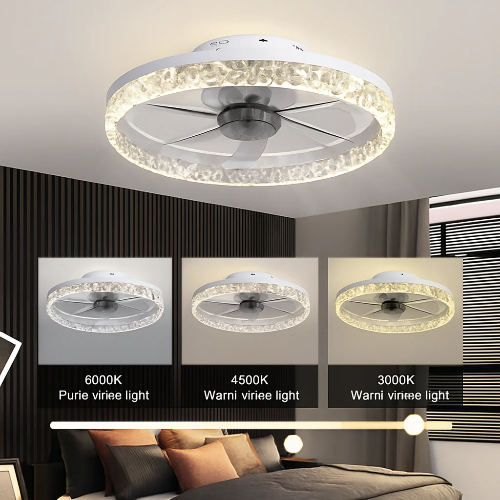 plafonnier led cristal ventilateur plafond télécommande 6 vitesses nordique - Image 2