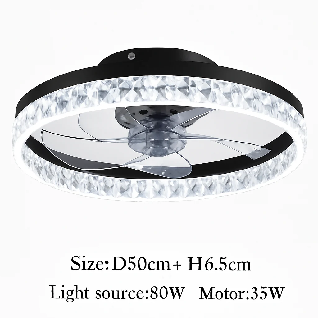 plafonnier led cristal ventilateur plafond télécommande 6 vitesses nordique - Image 8