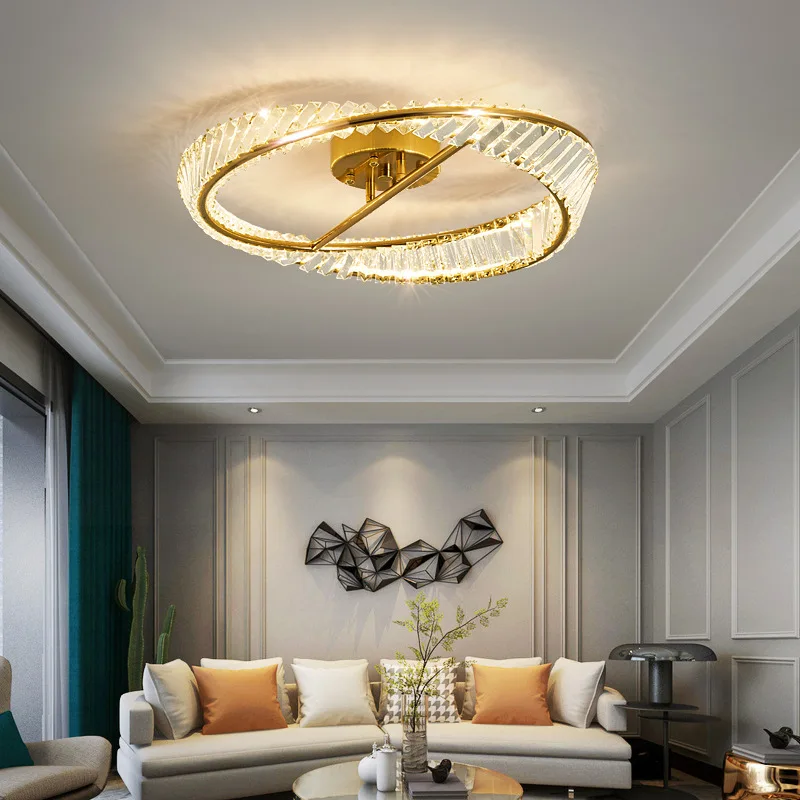 plafonnier led dimmable moderne avec anneaux de cristal - Image 3