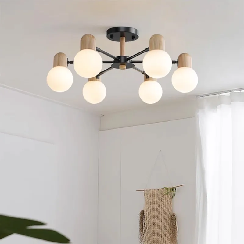 Plafonnier LED en bois au design nordique multi-tĂȘtes - Image 3