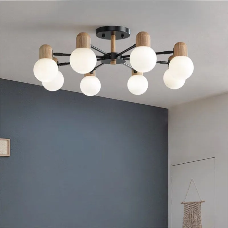 Plafonnier LED en bois au design nordique multi-tĂȘtes - Image 4