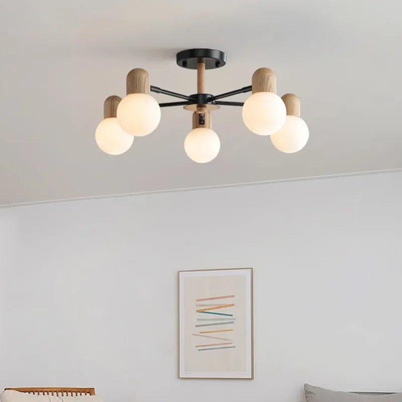Plafonnier LED en bois au design nordique multi-tĂȘtes - Image 5