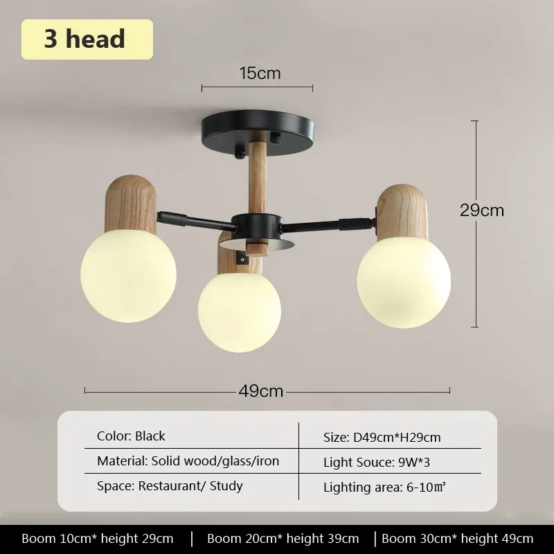 Plafonnier LED en bois au design nordique multi-tĂȘtes - Image 7