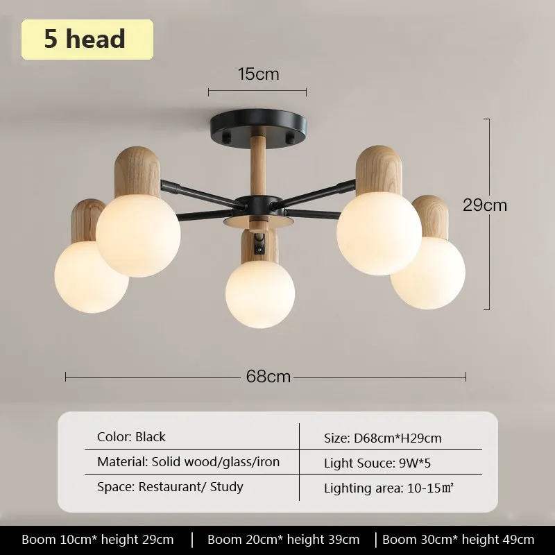 Plafonnier LED en bois au design nordique multi-tĂȘtes - Image 8