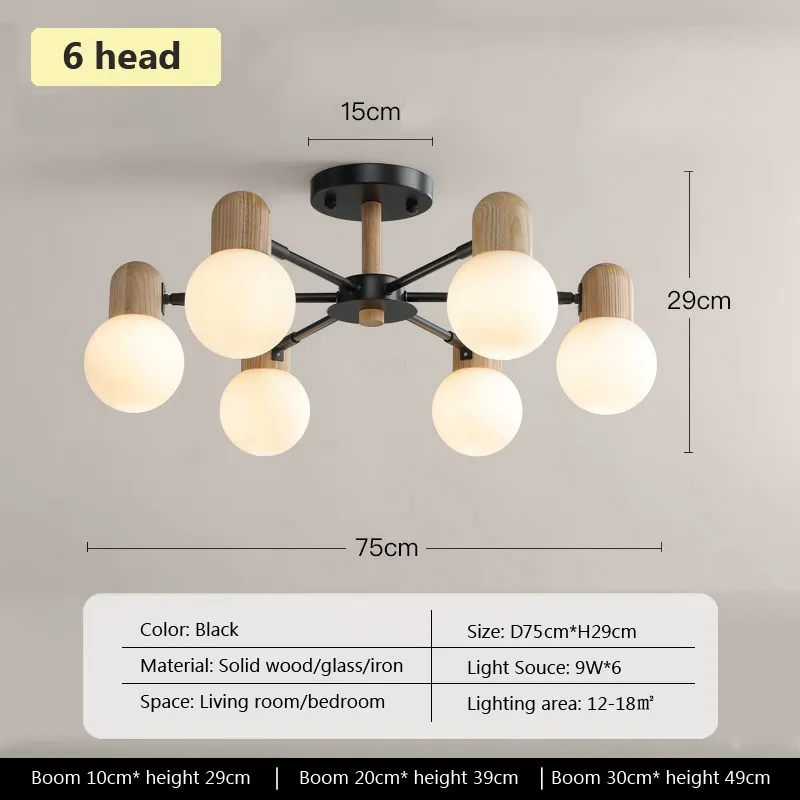 Plafonnier LED en bois au design nordique multi-tĂȘtes - Image 9