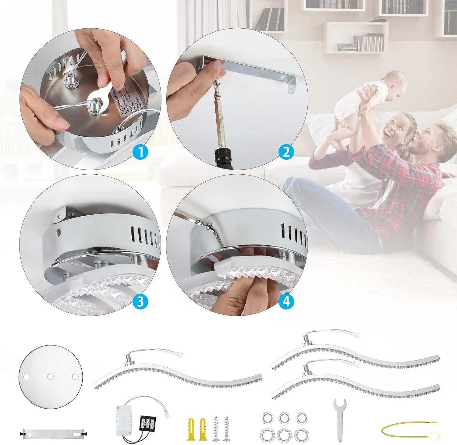 plafonnier led incurvé en métal trois ampoules acrylique éclairage intérieur - Image 5