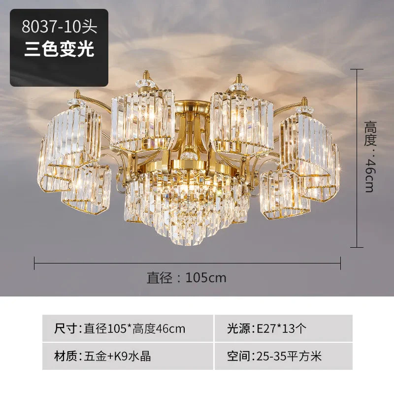 plafonnier moderne en cristal doré avec éclairage led trois couleurs - Image 9
