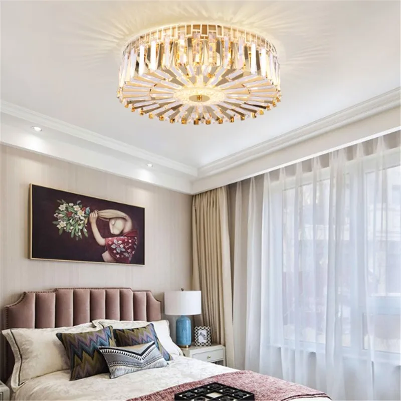 plafonnier moderne rond en cristal doré pour intérieur élégant - Image 3