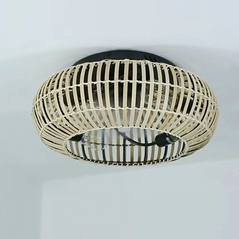 plafonnier ventilateur silencieux en bambou avec lumière et télécommande - Image 3