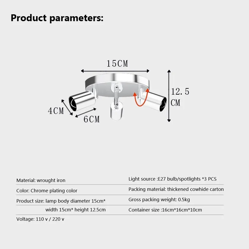 Plafonniers LED nordiques 3 têtes Chrome rotatif allée éclairage projecteurs pour balcon entrée couloir décor Luminaires Lustre - Image 9