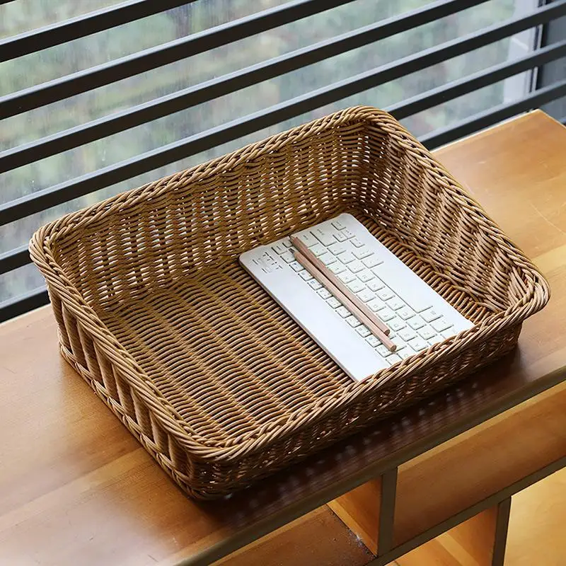 plateau de service en rotin avec poignées pour rangement - Image 3