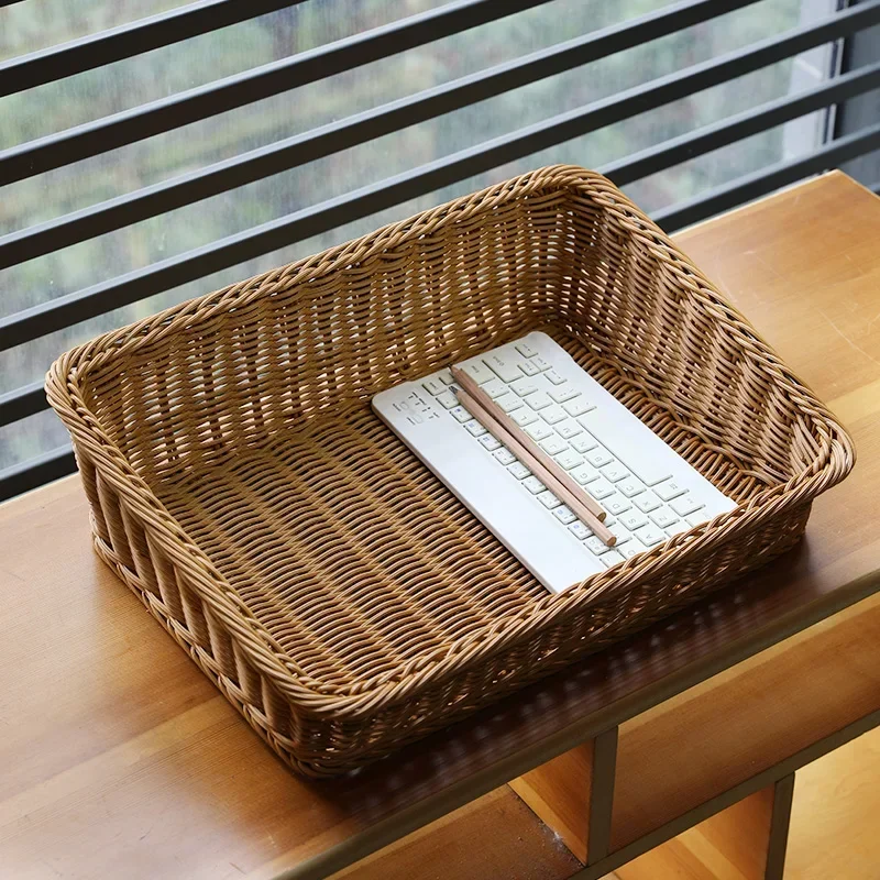 plateau de service en rotin panier tressé avec poignées pour rangement - Image 4