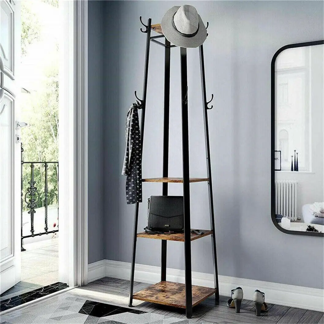 porte-manteau industriel en métal avec étagères et crochets - Image 2