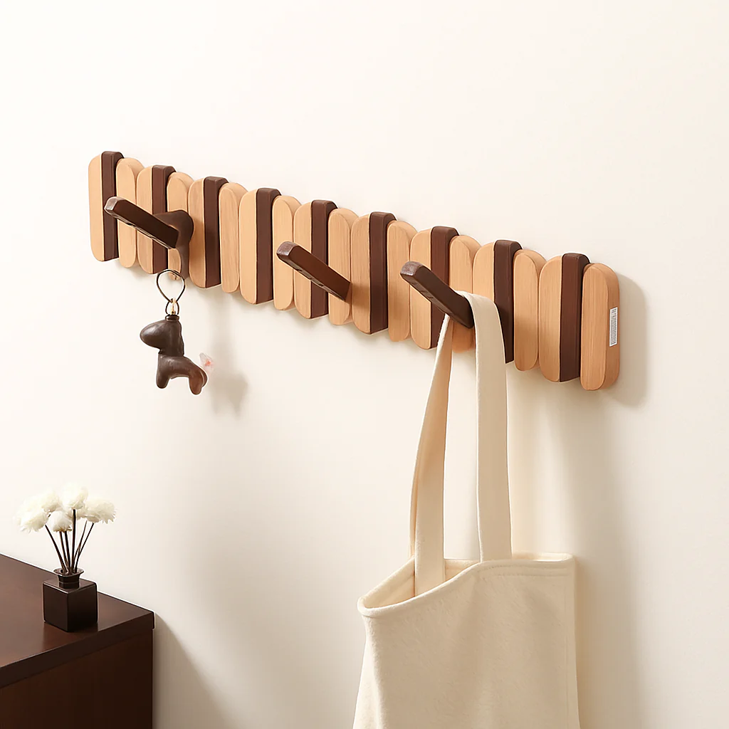 porte-manteau mural en bois de noyer pour vĂȘtements et sacs - Image 3