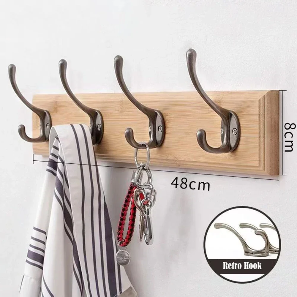 porte-manteau mural en bois massif avec crochets et cintres décoratifs - Image 5