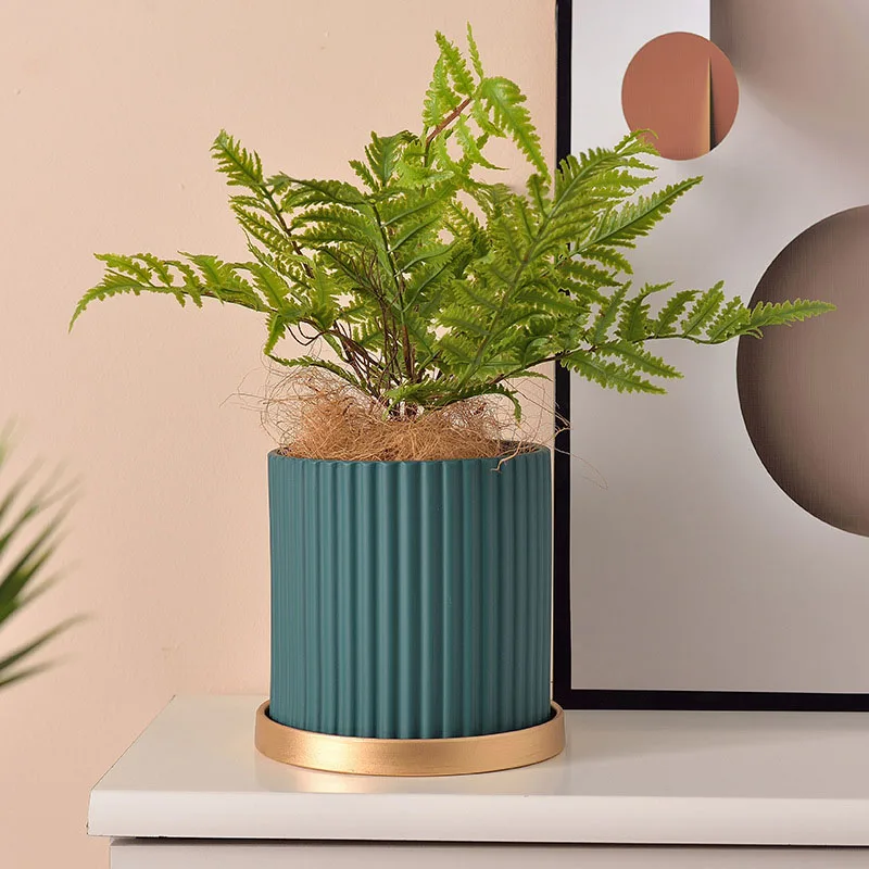 pot de fleurs en céramique lignes verticales pour plantes d'intérieur - Image 3