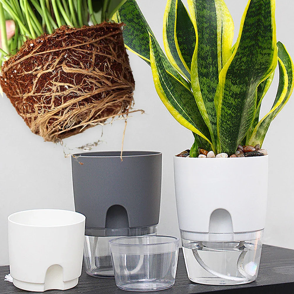 pot de fleurs en plastique avec arrosage automatique et corde absorbante