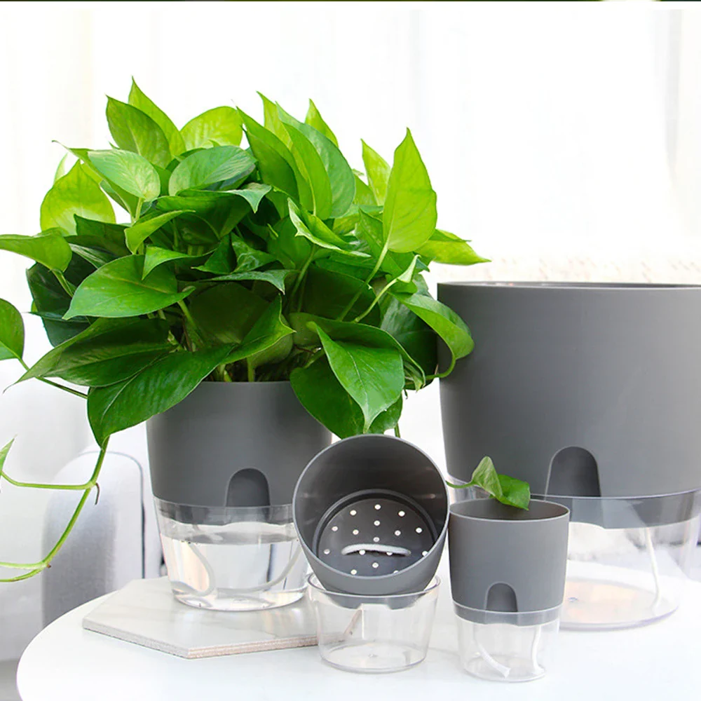pot de fleurs en plastique avec arrosage automatique et corde absorbante - Image 2