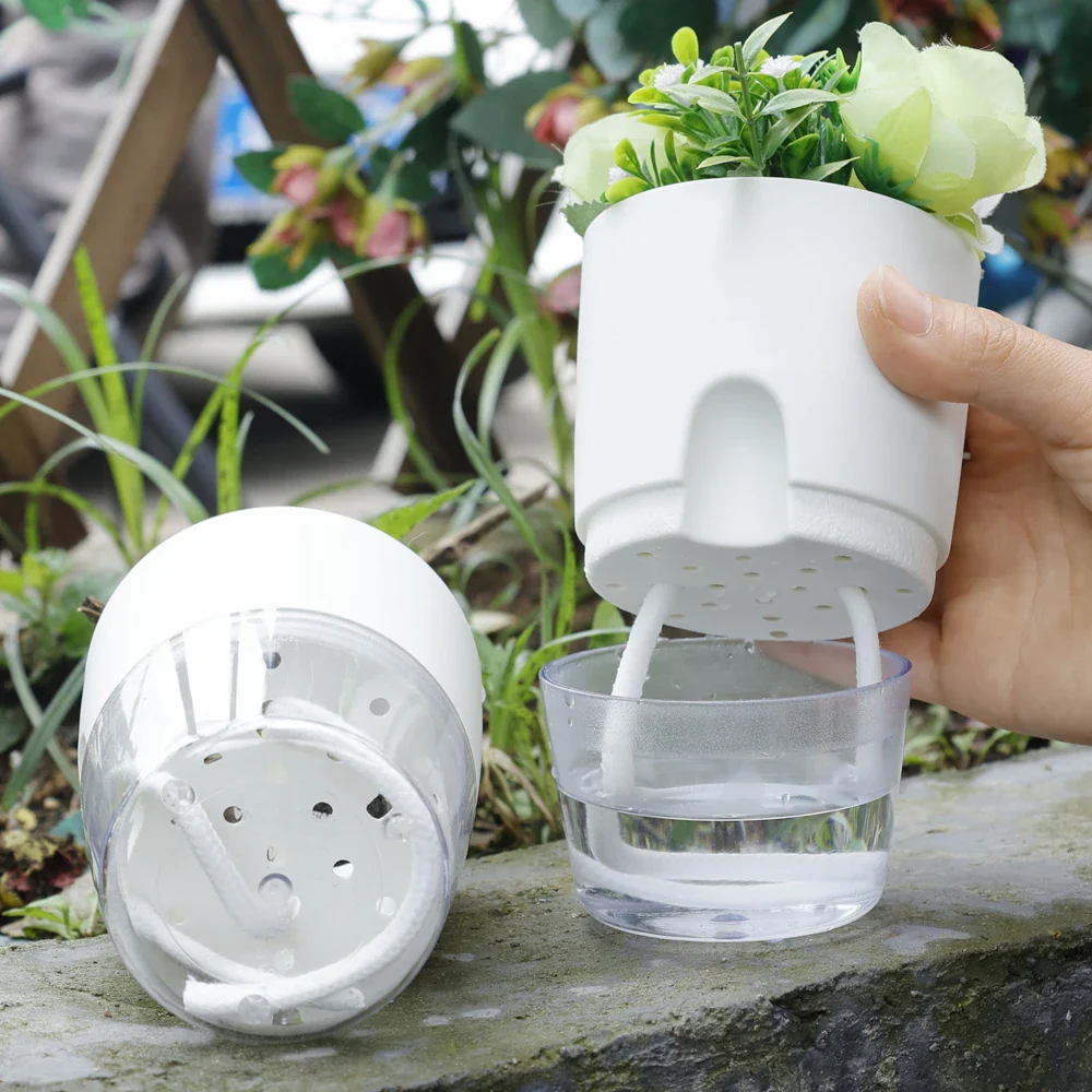 pot de fleurs en plastique avec arrosage automatique et corde absorbante - Image 3