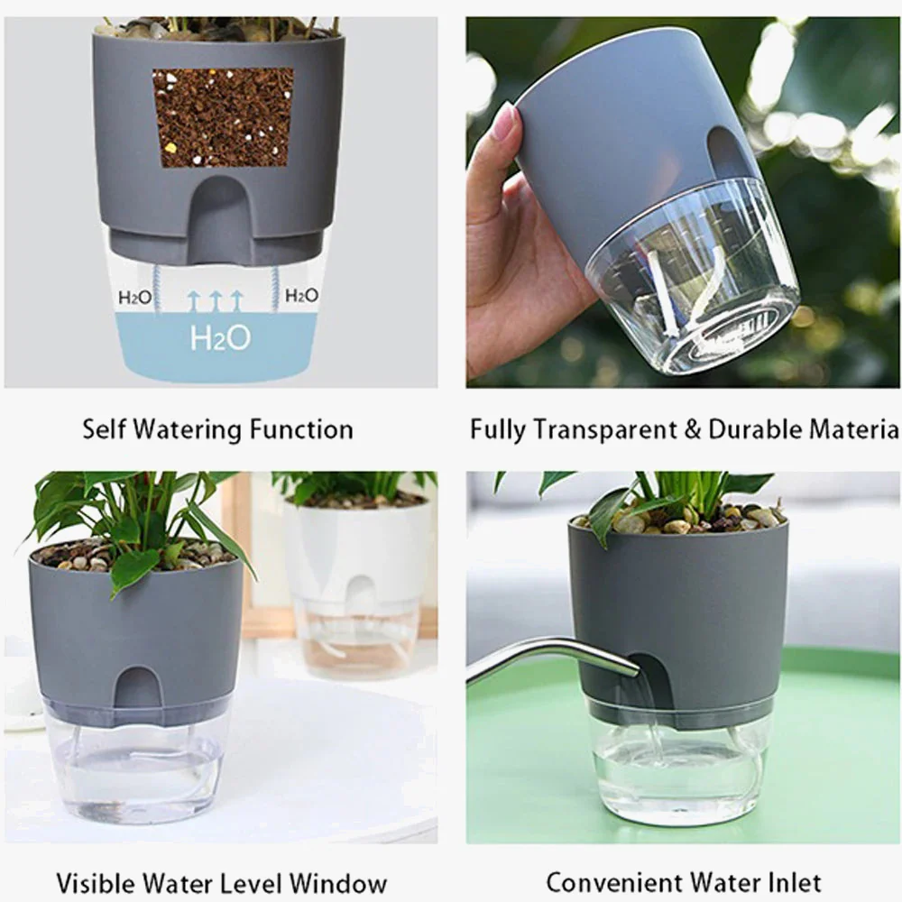 pot de fleurs en plastique avec arrosage automatique et corde absorbante - Image 6