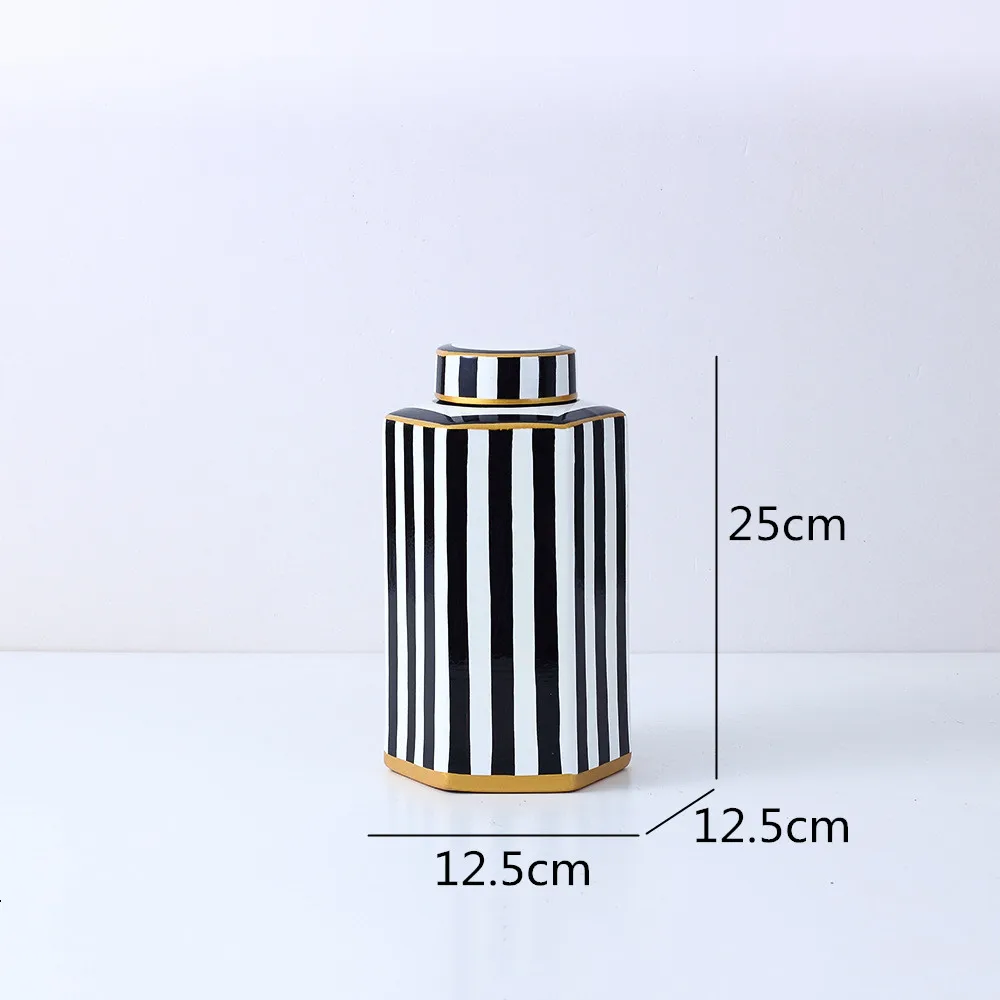 pot en céramique rayé avec couvercle pour rangement décoratif - Image 7