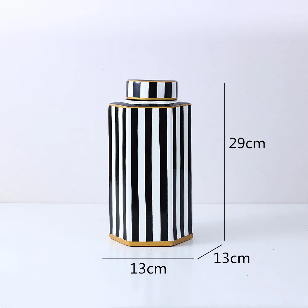 pot en céramique rayé avec couvercle pour rangement décoratif - Image 8