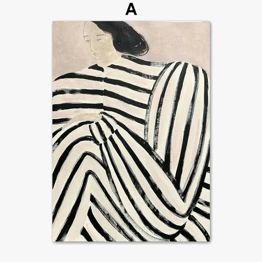 pyjama rayé femme géométrie feuille art mural rétro décoratif - Image 7