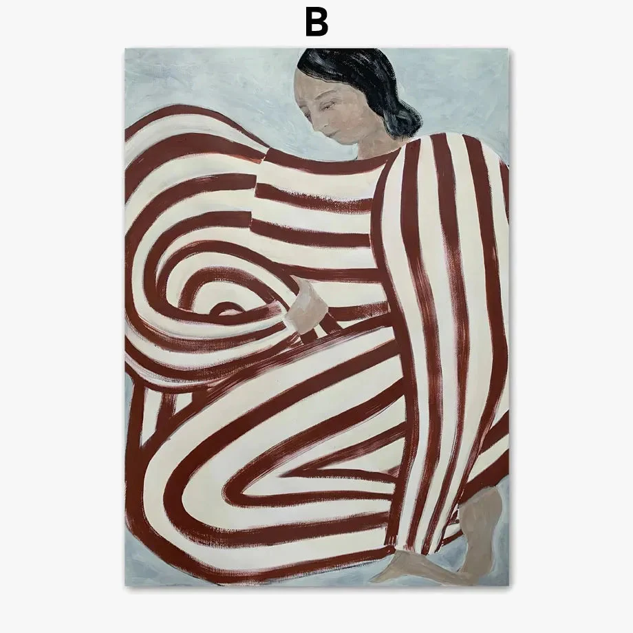 pyjama rayé femme géométrie feuille art mural rétro décoratif - Image 8
