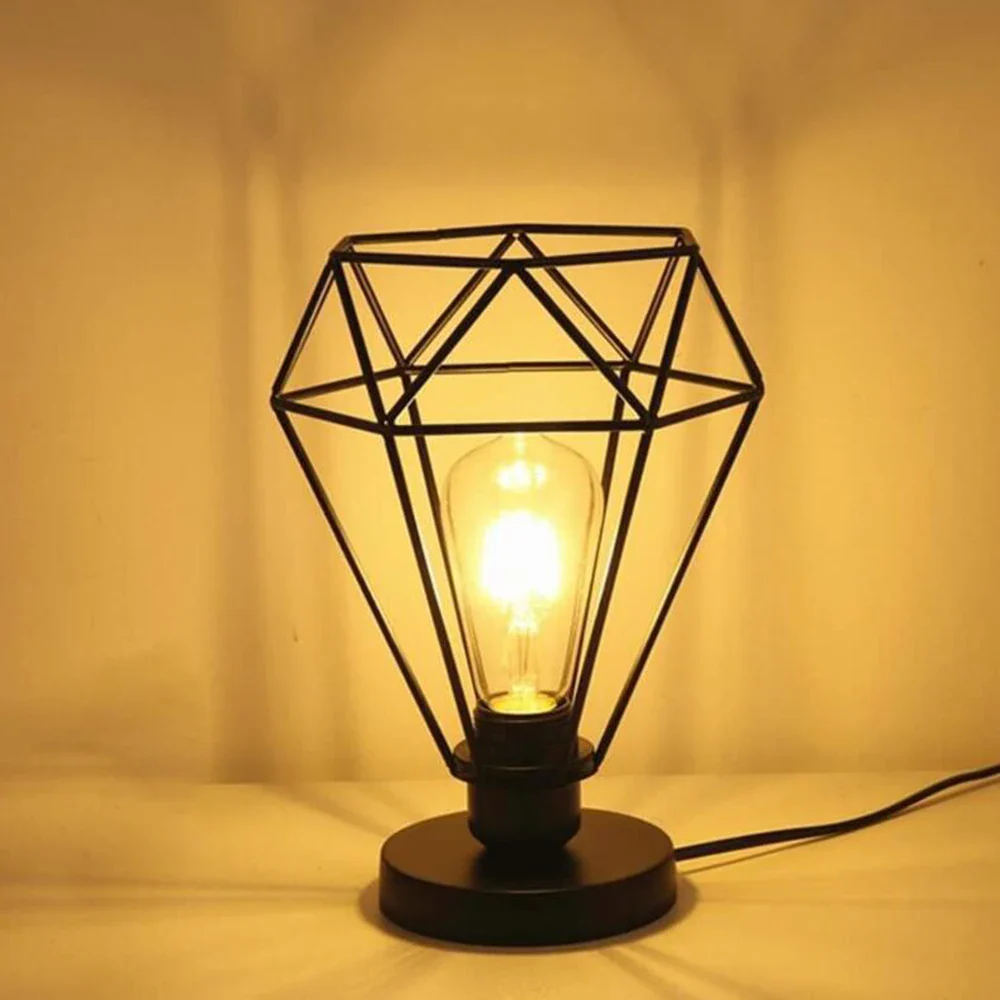 Rétro fer lampe de Table moderne suspension suspension Cage chaîne lumière boule lampe de nuit chambre chevet décor à la maison veilleuse - Image 6
