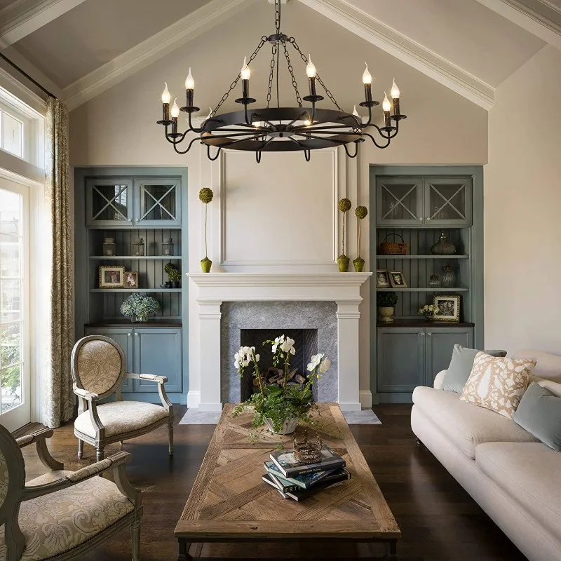 Retro Iron Art Chandelier with Creative Personality, Nostalgic Industrial Style Candle Chandelier, Living Room Lighting Fixture - Image 2