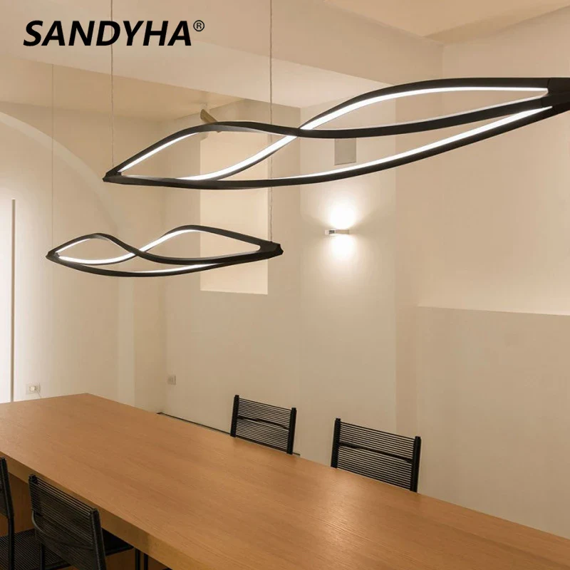 SANDYHA nordique longue bande salle à manger lustre créatif vague Style Art lampara De Techo Led Para Sala étude barre suspension - Image 2